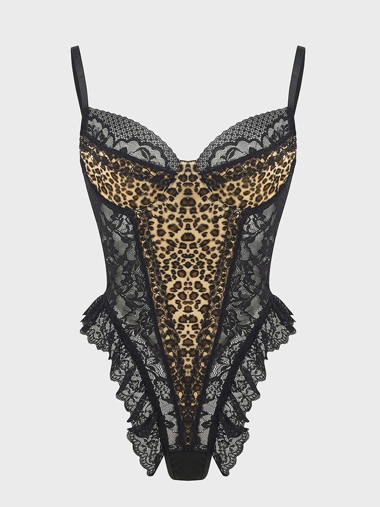 Shapewear Bodysuit Firm - Sexy Lace Leopard Pattern Bodysuits Vintage