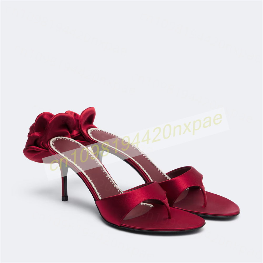 Slip Dress Satin - Women Red Satin Thong Mule Sandals
