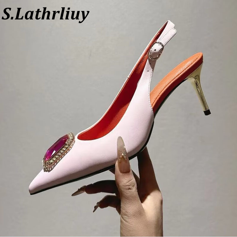 Slip Dress Satin - Summer fashion sparkling rhinestone decorated high-heeled