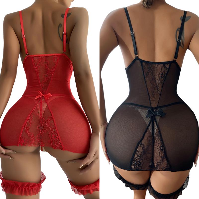 Babydoll Chemise Night - Transparent V-neck Strap Night Dress With