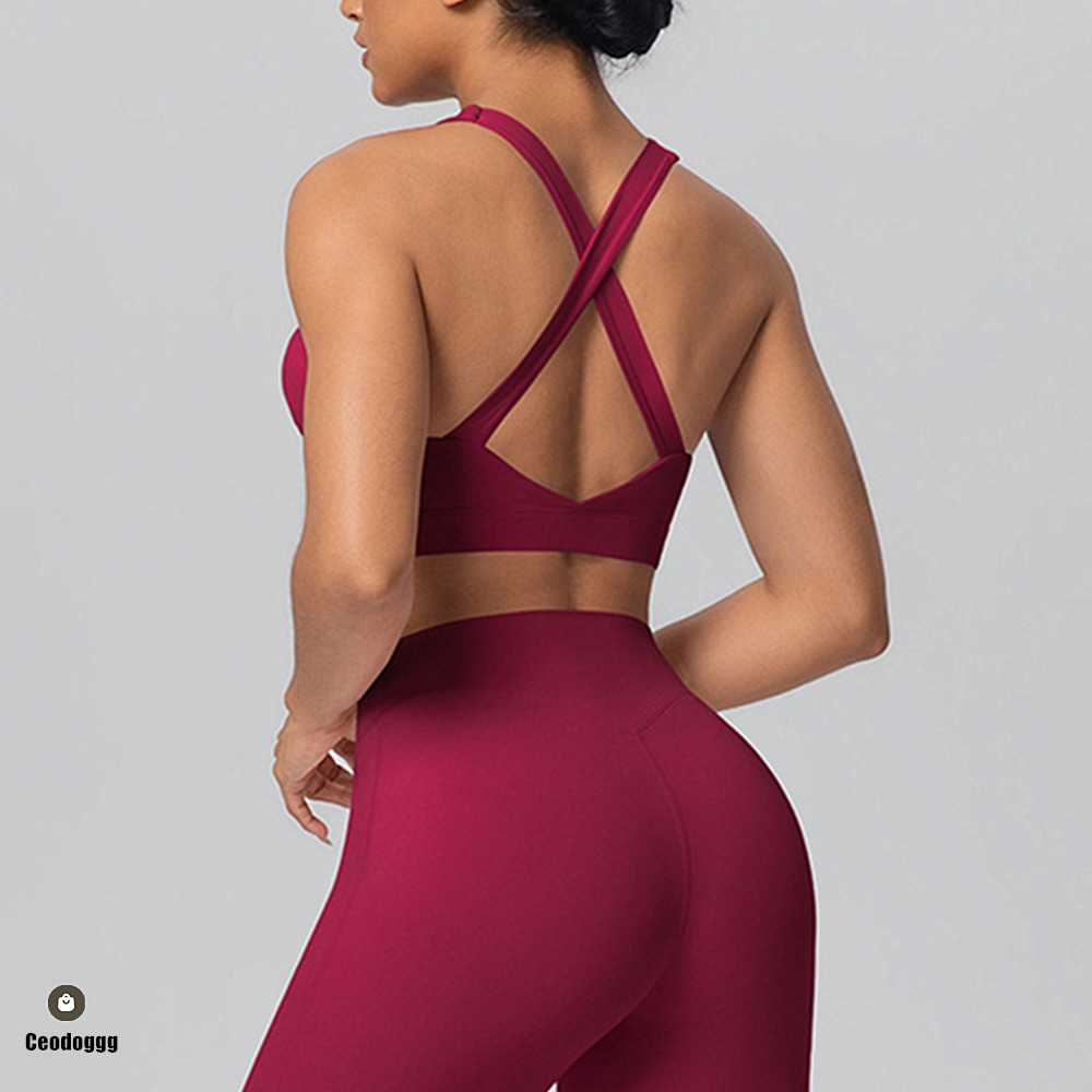 Sports Bra High Impact - Pad Cross Shoulder Strap Yoga Bra