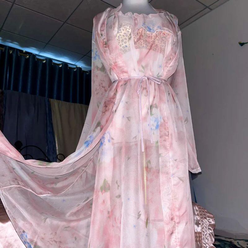 Pink Silk Printed See Through  - огляд і ціна Robe Silk Women