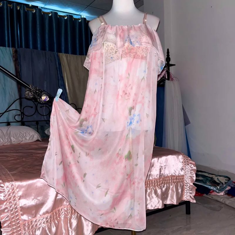 Pink Silk Printed See Through  - огляд і ціна Robe Silk Women